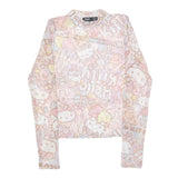 SAWRI Womens Pink Printed Long Sleeve Round Neck Top S Hello Kitty Mesh