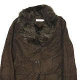 RICKI'S Womens Brown Faux Suede Classic Button Jacket M Soft Plush Collar