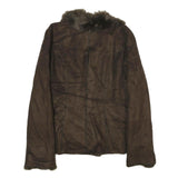 RICKI'S Womens Brown Faux Suede Classic Button Jacket M Soft Plush Collar