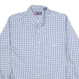 CHAPS Mens Blue & White Check Shirt L Cotton Long Sleeve Button-Down Collar