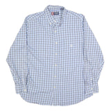 CHAPS Mens Blue & White Check Shirt L Cotton Long Sleeve Button-Down Collar