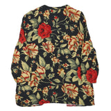 BIAGGINI Womens Black & Red Floral Button Shirt Long Sleeve V-Neck L Elegant