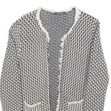 Esprit Womens Black & White Knit Jacket S Woven Chevron Pattern Open Front