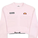 ELLESSE Womens Pink Cotton Blend Crop Sweatshirt UK 4 Crew Neck Long Sleeve