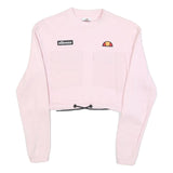 ELLESSE Womens Pink Cotton Blend Crop Sweatshirt UK 4 Crew Neck Long Sleeve