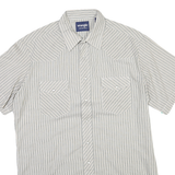WRANGLER Mens White & Grey Striped Western Shirt L Cotton Blend Short Sleeve