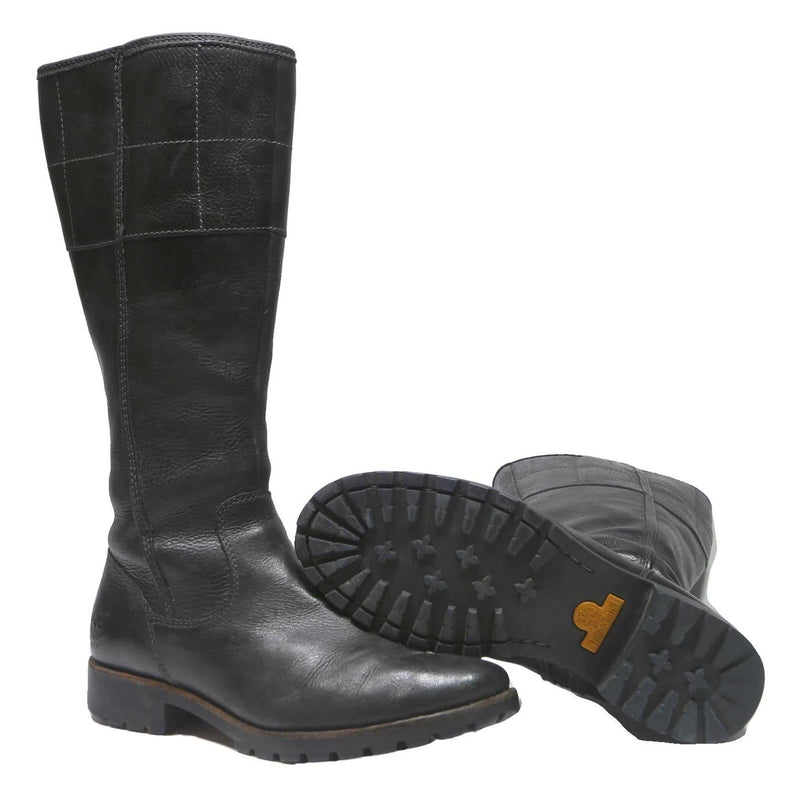 TIMBERLAND Mens Leather Black High Boots UK 8.5 Sturdy Durable Fashion