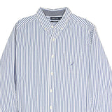 NAUTICA Mens Blue & White Classic Fit L Cotton Blend Shirt Button Down Collar