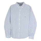 NAUTICA Mens Blue & White Classic Fit L Cotton Blend Shirt Button Down Collar
