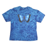 Womens Blue Tie Dye Butterfly Graphic T-Shirt L Short Sleeve Crew Neck Cotton