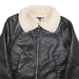 H&M Womens Black & Cream Faux Shearling Flight Jacket S Polyester Zip Casual