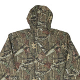 Mens Green Brown Camouflage Outdoor Zip Jacket XL Polyester Blend Hooded