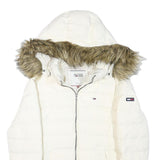 TOMMY HILFIGER Womens White Quilted Jacket M Polyester Blend Hooded Zip