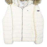TOMMY HILFIGER Womens White Quilted Jacket M Polyester Blend Hooded Zip