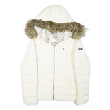 TOMMY HILFIGER Womens White Quilted Jacket M Polyester Blend Hooded Zip