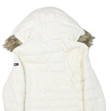 TOMMY HILFIGER Womens White Quilted Jacket M Polyester Blend Hooded Zip