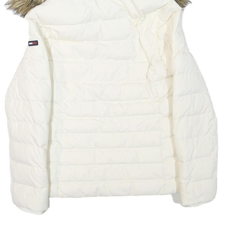 TOMMY HILFIGER Womens White Quilted Jacket M Polyester Blend Hooded Zip