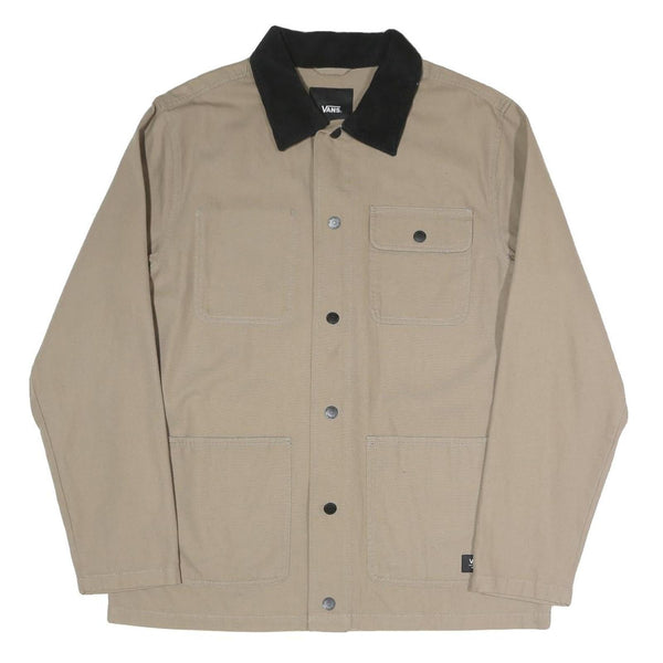 VANS Mens Beige & Black Button Cotton Blend Workwear Jacket L Casual Outerwear