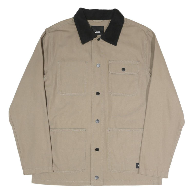 VANS Mens Beige & Black Button Cotton Blend Workwear Jacket L Casual Outerwear