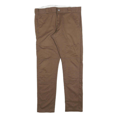 DICKIES Mens Cotton Blend Brown Slim Straight Trousers W37 L32 Workwear Zip