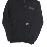 CARHARTT Mens Black Pullover Hoodie S ¼ Zip Logo Patch Cotton Sweatshirt