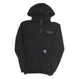 CARHARTT Mens Black Pullover Hoodie S ¼ Zip Logo Patch Cotton Sweatshirt