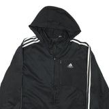 ADIDAS Mens Black & White Hooded Zip Jacket L Polyester Blend Sportswear