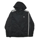 ADIDAS Mens Black & White Hooded Zip Jacket L Polyester Blend Sportswear