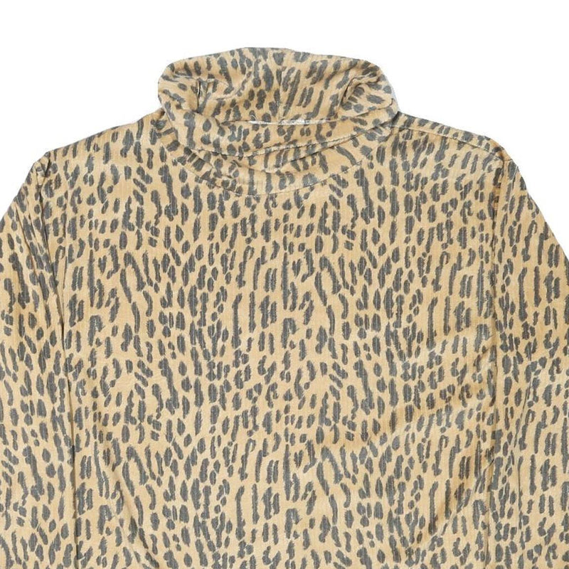 Womens Beige Animal Print High Neck Sweatshirt M Polyester Blend Casual Wear