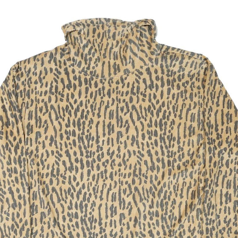 Womens Beige Animal Print High Neck Sweatshirt M Polyester Blend Casual Wear