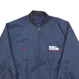 Mens Navy Blue Polyester Plain Bomber Jacket L Zip Pocket Casual Retro