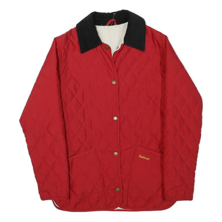 BARBOUR Womens Red Quilted Jacket M Polyester Blend Button Closure Classic