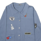 LINDSAY MODA Womens Blue Cotton Patch Button Jacket L Casual Light Fabric