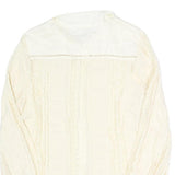 NU Womens Cream Long Sleeve Button Neck Textured Cotton Blend Top L