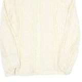 NU Womens Cream Long Sleeve Button Neck Textured Cotton Blend Top L