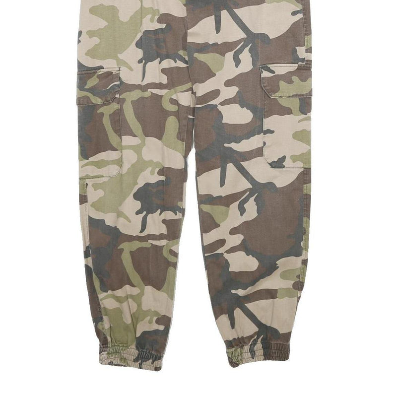 PULL & BEAR Womens Cotton Blend Camo Regular Cargo Trousers W26 L28 Elastic Hem