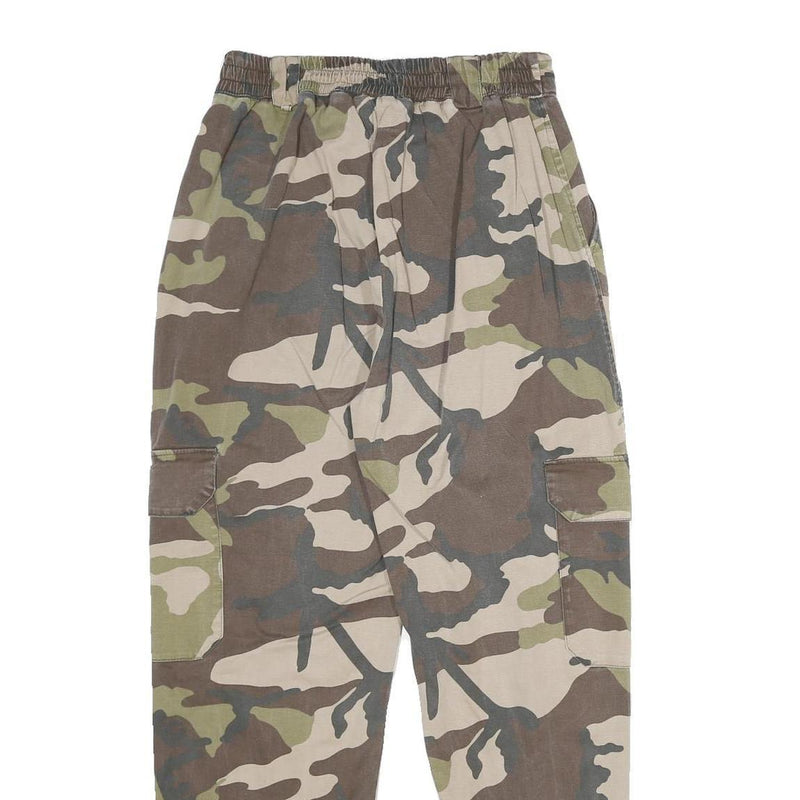 PULL & BEAR Womens Cotton Blend Camo Regular Cargo Trousers W26 L28 Elastic Hem
