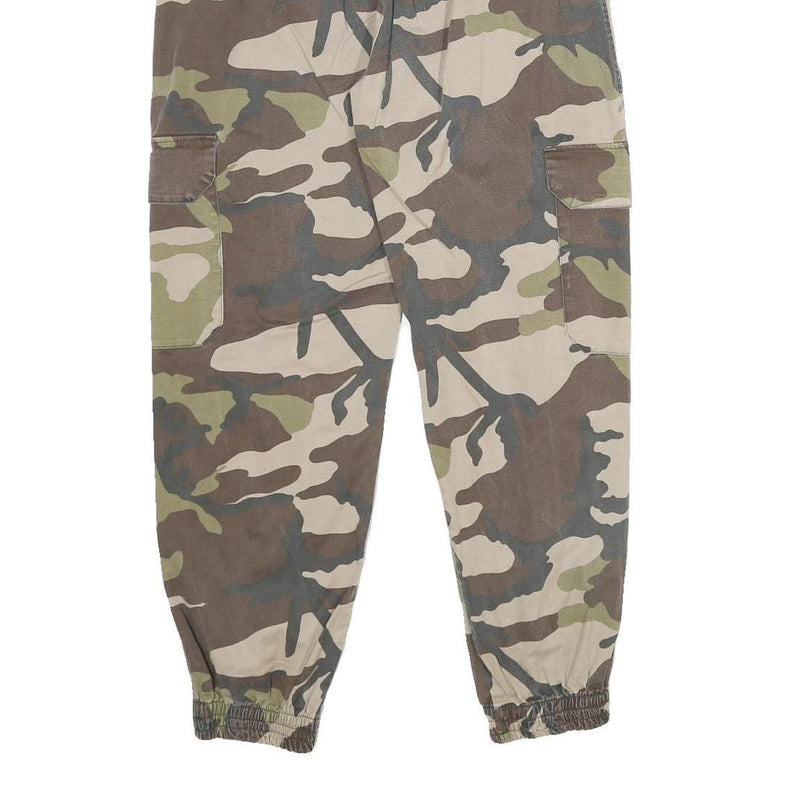 PULL & BEAR Womens Cotton Blend Camo Regular Cargo Trousers W26 L28 Elastic Hem