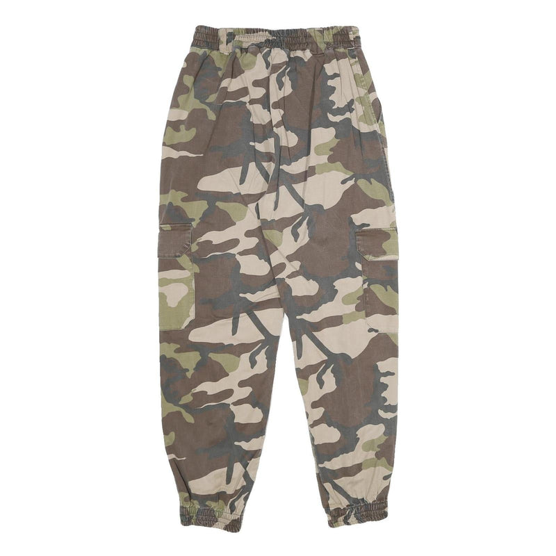 PULL & BEAR Womens Cotton Blend Camo Regular Cargo Trousers W26 L28 Elastic Hem