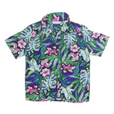 IMPRESSIONS Womens Blue & Green Floral Printed Short Sleeve Shirt L Casual
