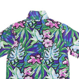 IMPRESSIONS Womens Blue & Green Floral Printed Short Sleeve Shirt L Casual