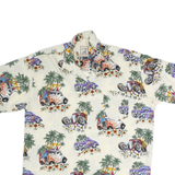 ISLAND COLLECTION Mens Cream Cotton Hawaiian Shirt L Beach Floral Car Print