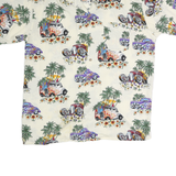 ISLAND COLLECTION Mens Cream Cotton Hawaiian Shirt L Beach Floral Car Print