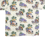 ISLAND COLLECTION Mens Cream Cotton Hawaiian Shirt L Beach Floral Car Print