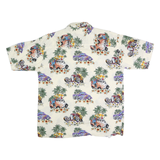 ISLAND COLLECTION Mens Cream Cotton Hawaiian Shirt L Beach Floral Car Print