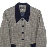 STAFANO COCCI Womens Beige & Blue Wool Check Jacket L Button Classic Tailored