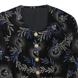 Womens Black & Blue Floral Button Jacket S Polyester Blend Elegant Patterned
