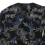 Womens Black & Blue Floral Button Jacket S Polyester Blend Elegant Patterned