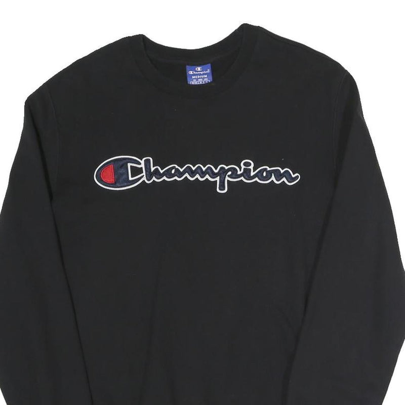CHAMPION Mens Black Cotton Blend Crew Neck Sweatshirt M Embroidered Logo