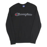 CHAMPION Mens Black Cotton Blend Crew Neck Sweatshirt M Embroidered Logo